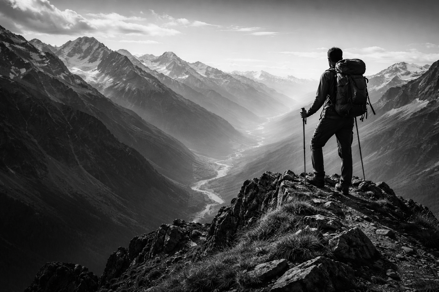 Trekkers walking toward the Himalayas