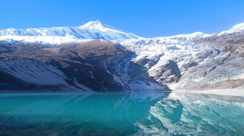 Beautiful lake in Nepal in the manaslu circuit trek Birendra lake.