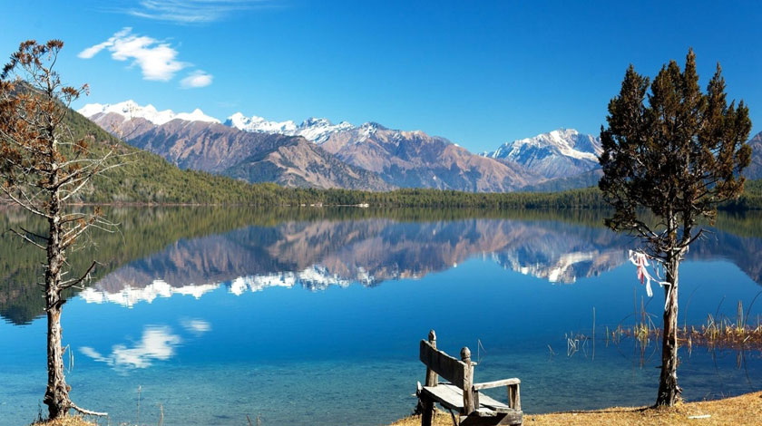 Rara Lake, the largest and most beautiful lake in Nepal, surrounded by pine forests in Rara National Park