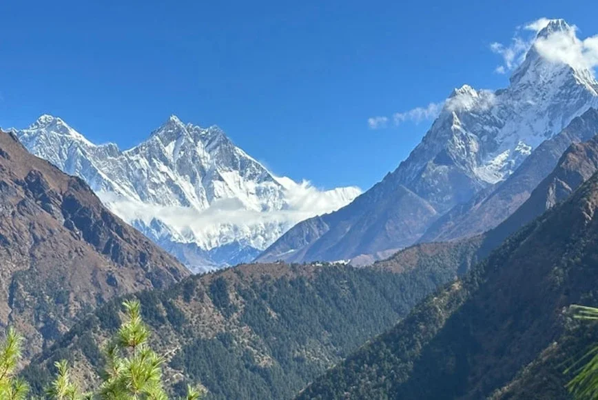 View of Mount Everest, Lhotse, and Ama Dablam during the Everest Panorama View Trek from Namche.