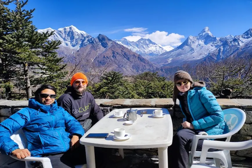 View of Mount Everest from Everest View Hotel during the Everest Panorama View Trek.