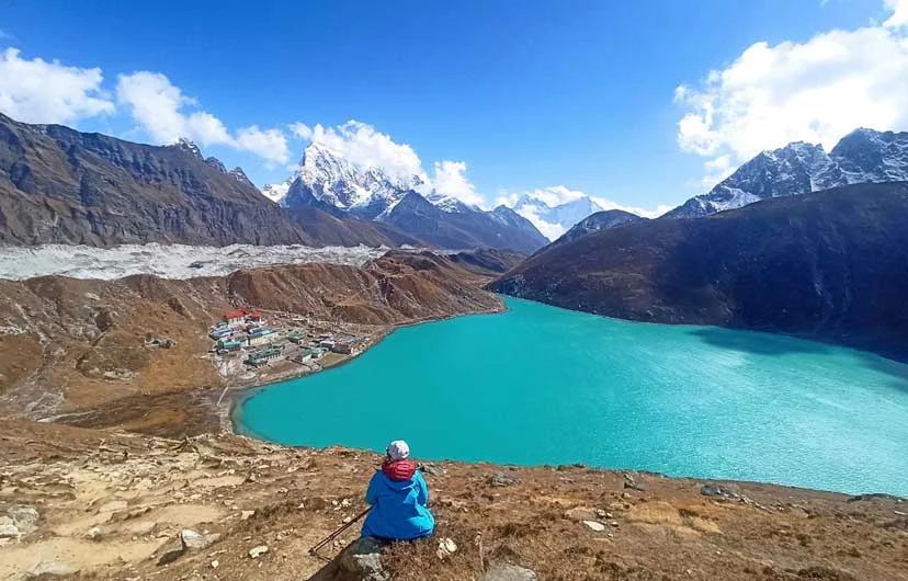 Panoramic view of Gokyo Valley during the Gokyo Ri Trek in the Everest region of Nepal.