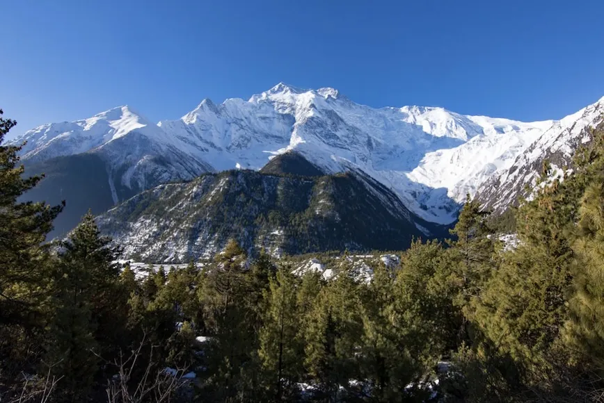 View of the Annapurna Range during the Annapurna Circuit Trek with Tilicho Lake