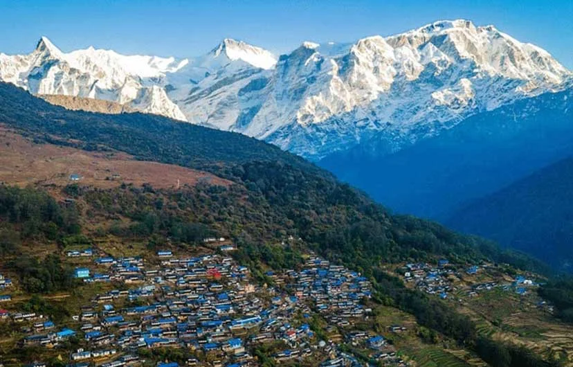 During Kapuche Lake Trek in Nepal with stunning Himalayan mountain views
