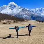 Trekkers enjoying at Pangboche airport during Everest view trek.